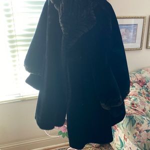 Vintage Black 1940s Mouton Mountain Coat with Balloon Sleeves